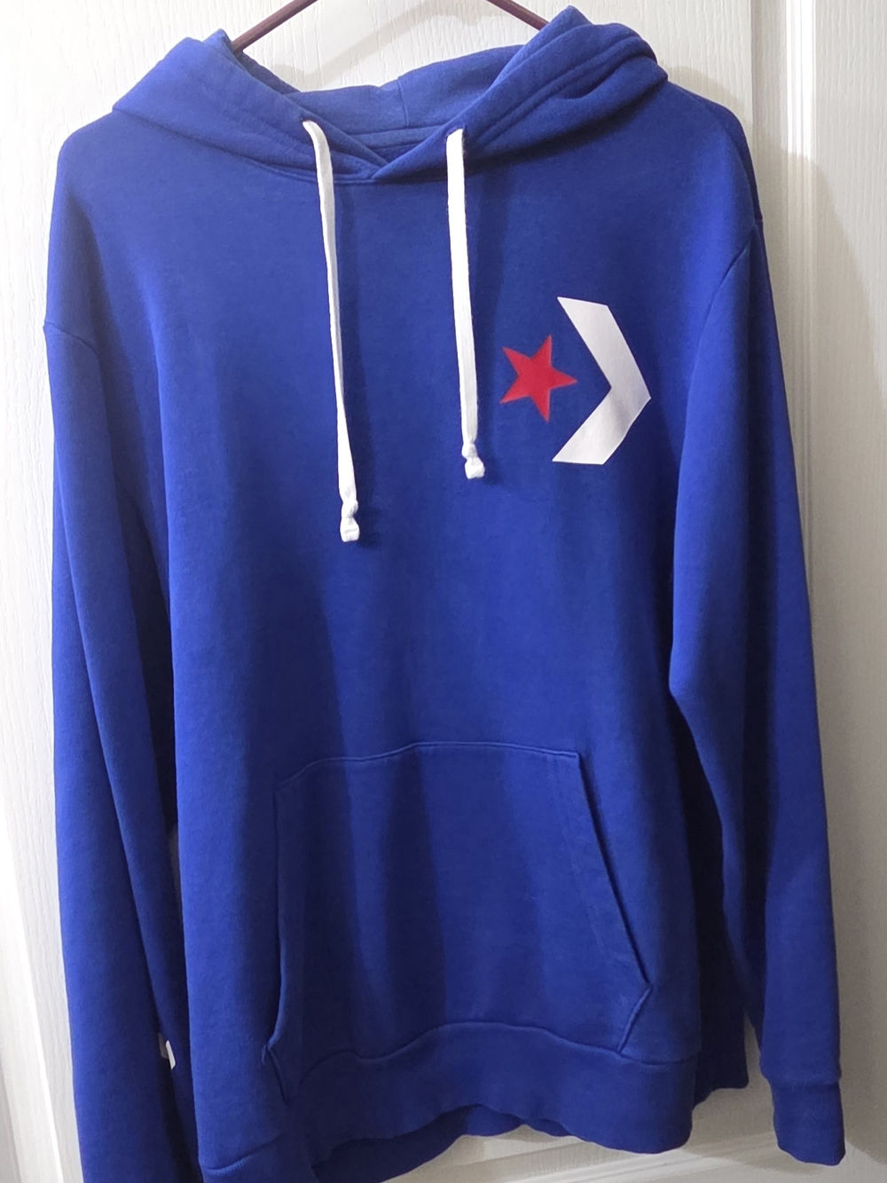 Converse Men's Royal Blue Crewneck Hoodie with White Drawstrings & Red Star
